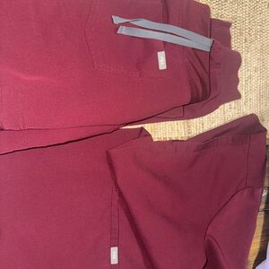 Figs Maroon Scrub Set with Gray Accents